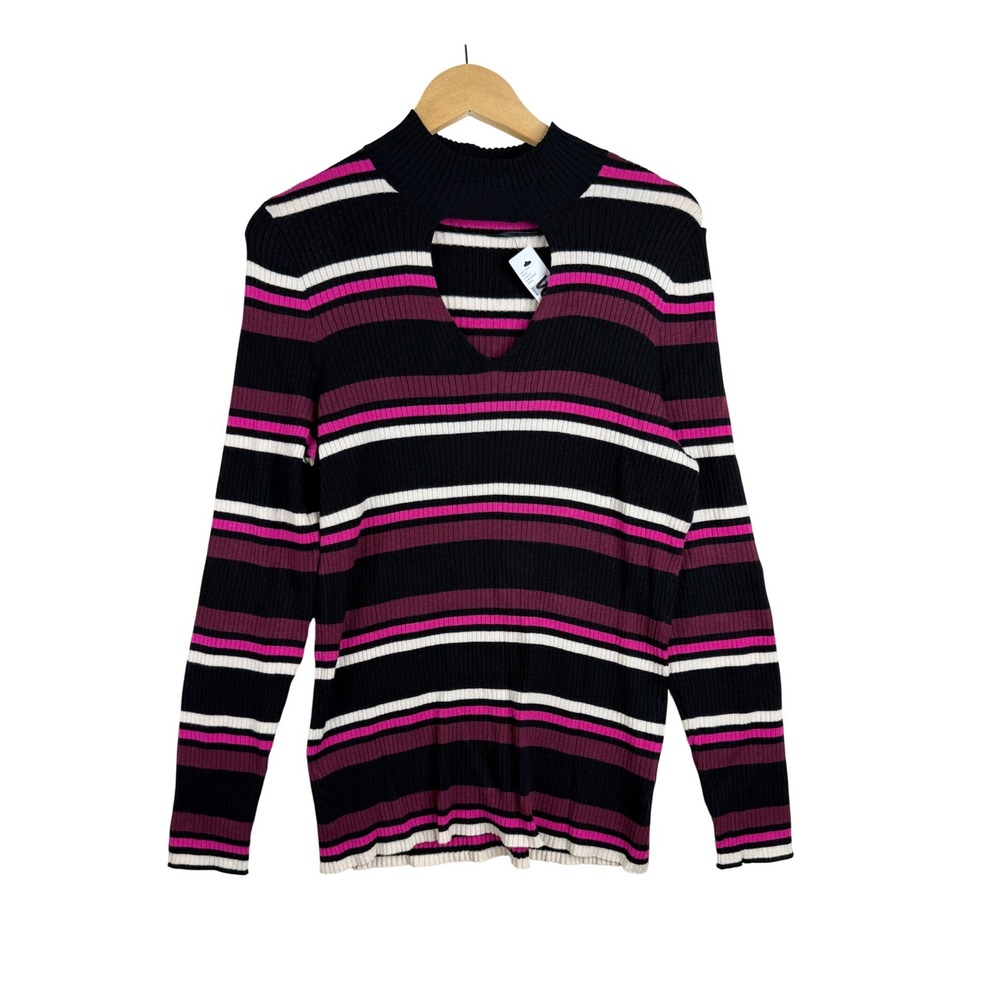 NWT Lane Bryant Striped Keyhole Sweater size 22/24 Black/Pink/White